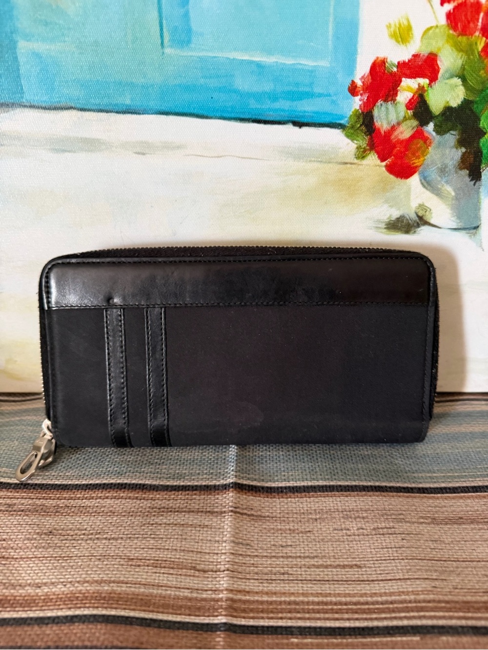 Bally Canvas and Leather Black Zip-Around Wallet